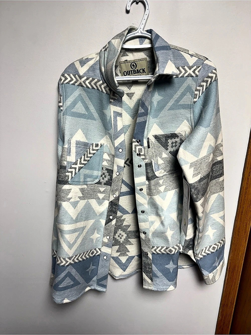 Outback Trading Co. Camile Shirt. Men's Geometric Blue & Gray Size Large